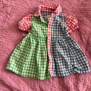 Ralph Lauren polo baby 3M gingham poplin shirt dress preppy embroidered emblem